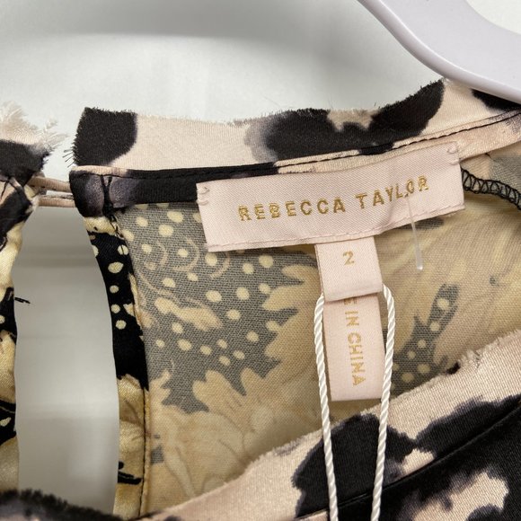 Rebecca Taylor Floral Contrast Silk Tie Blouse - Picture 3 of 7